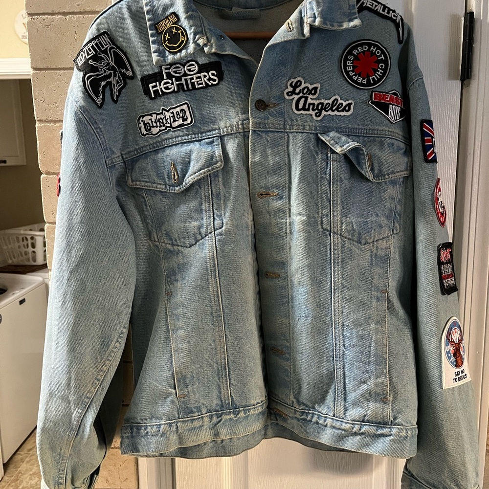 Denim Bomber Jacket with Patches